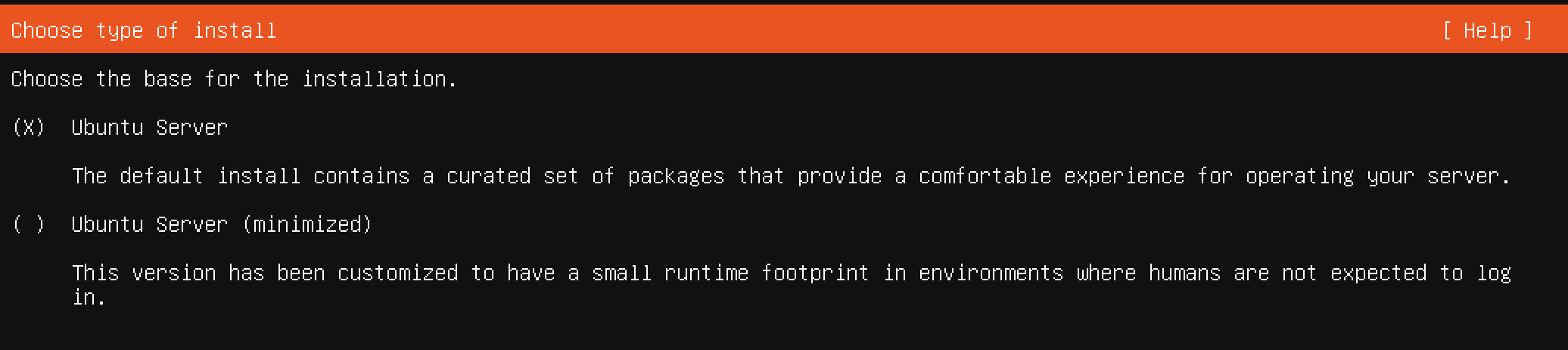 Linux installation type selection
